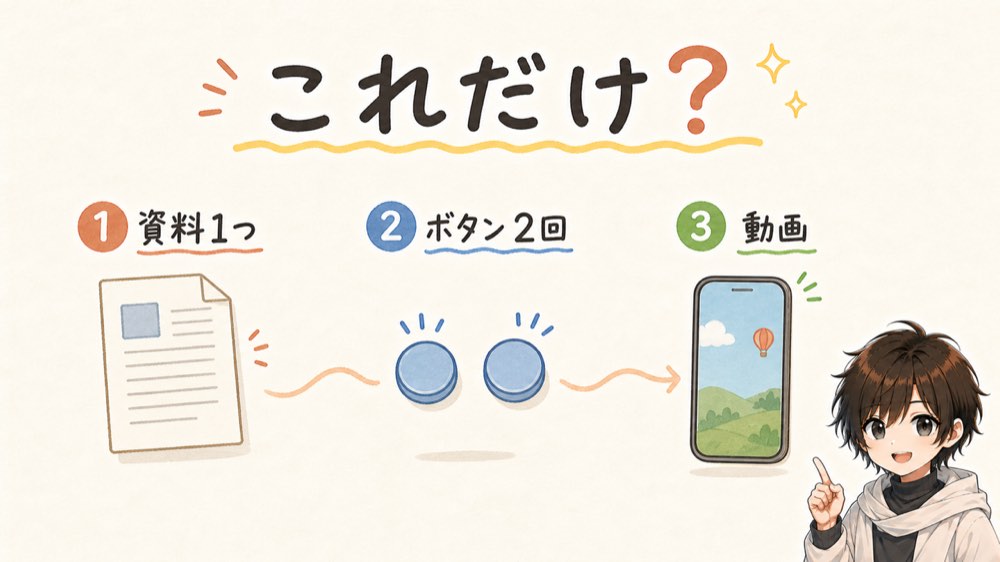 資料1つ→ボタン2回→1分の動画