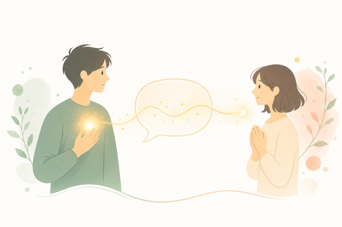 言葉が自分から相手へ、そしてAIへと届いていく様子