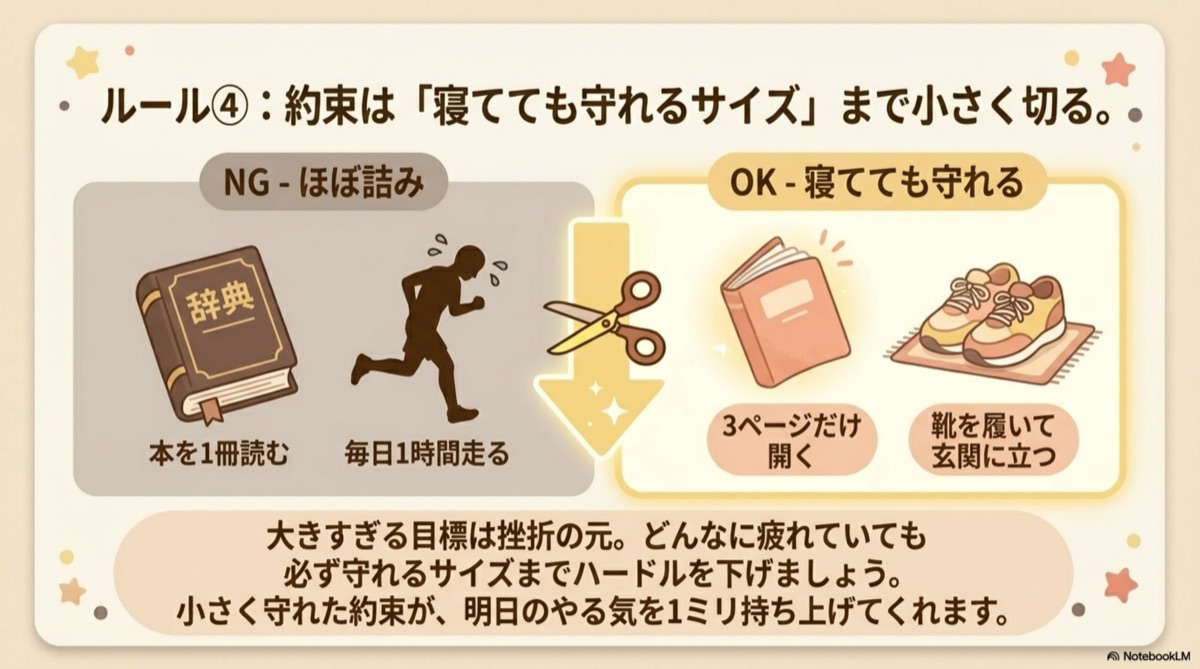 ルール4：約束は寝てても守れるサイズまで小さく切る