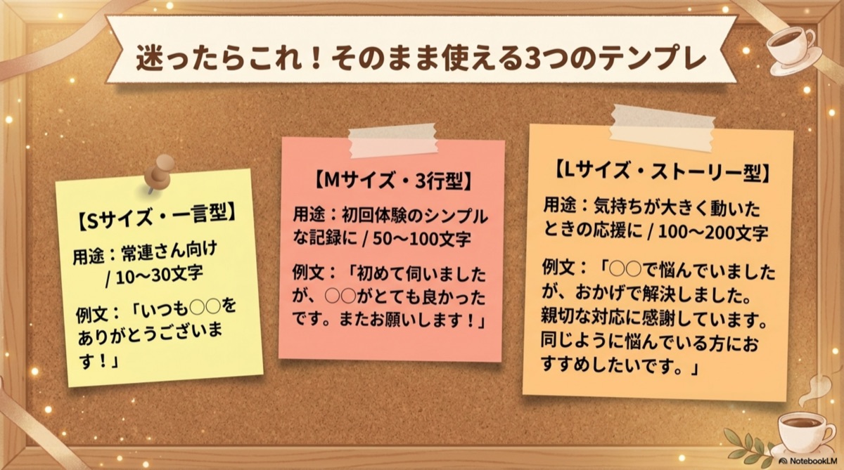 そのまま使えるレビューテンプレ3種