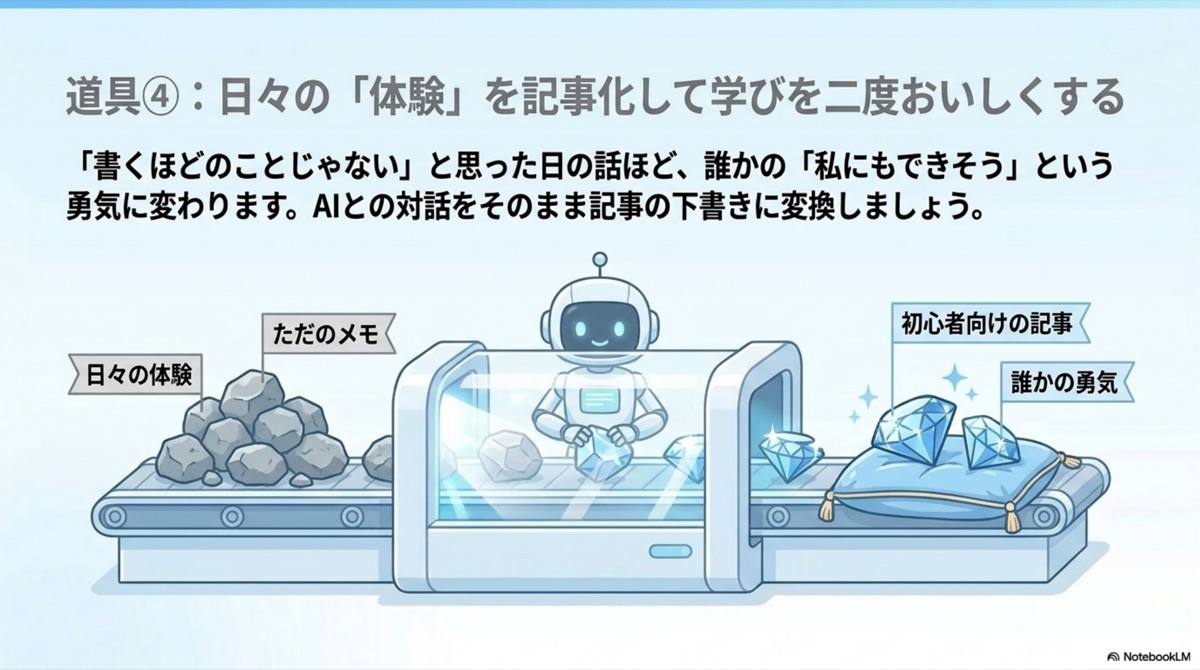 道具④：日々の「体験」を記事化して学びを二度おいしくする